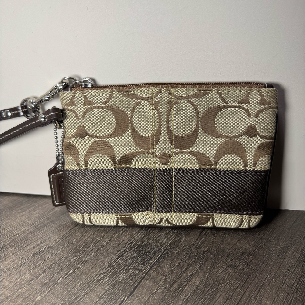 Coach Brown and Tan Wristlet